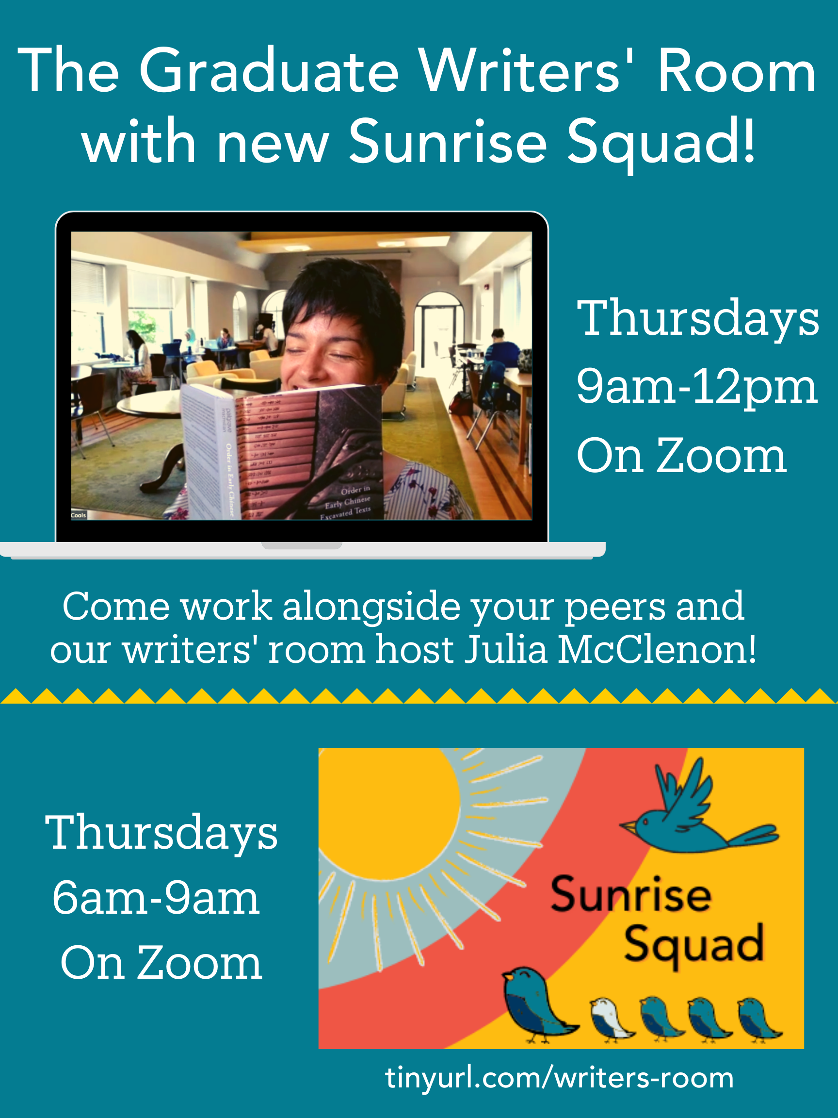 Grad Writers&#39; Room Flyer updated w Sunrise Squad