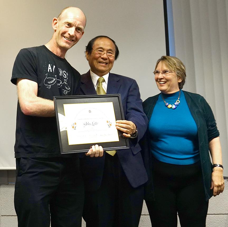 john_latto_yang_sarah_cline_DSC04107_web John Latto, Chancellor Henry Yang, and Professor Sarah Cline. Credit: Patricia Marroquin