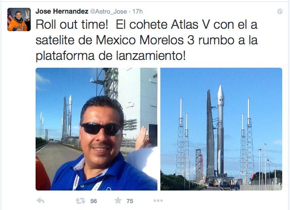 Jose Hernandez tweeted from Cape Canaveral at the launch of a Mexican communications satellite on Friday, Oct. 2.