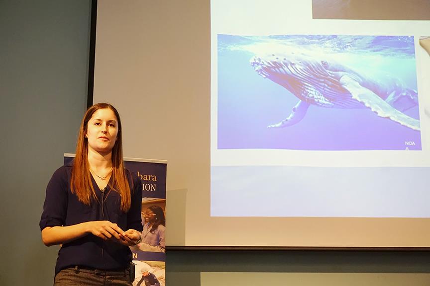 kendall_mills_DSC03807_web Kendall Mills discussed conservation of endangered whales in the Santa Barbara Channel. Credit: Patricia Marroquin