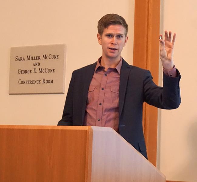 Luke Patterson discussed 'impacting neuroscience one cell at a time.' Credit: Patricia Marroquin
