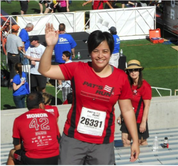 Every year, Noreen does the Pat Tillman Run, which raises funds for college scholarships to veterans and spouses of veterans.