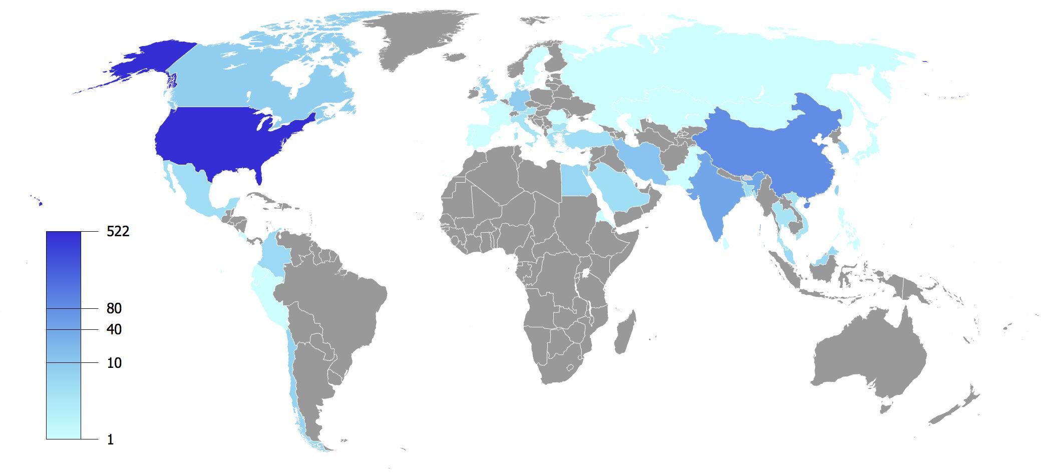 Distribution of country of origin; map template by GunnMap
