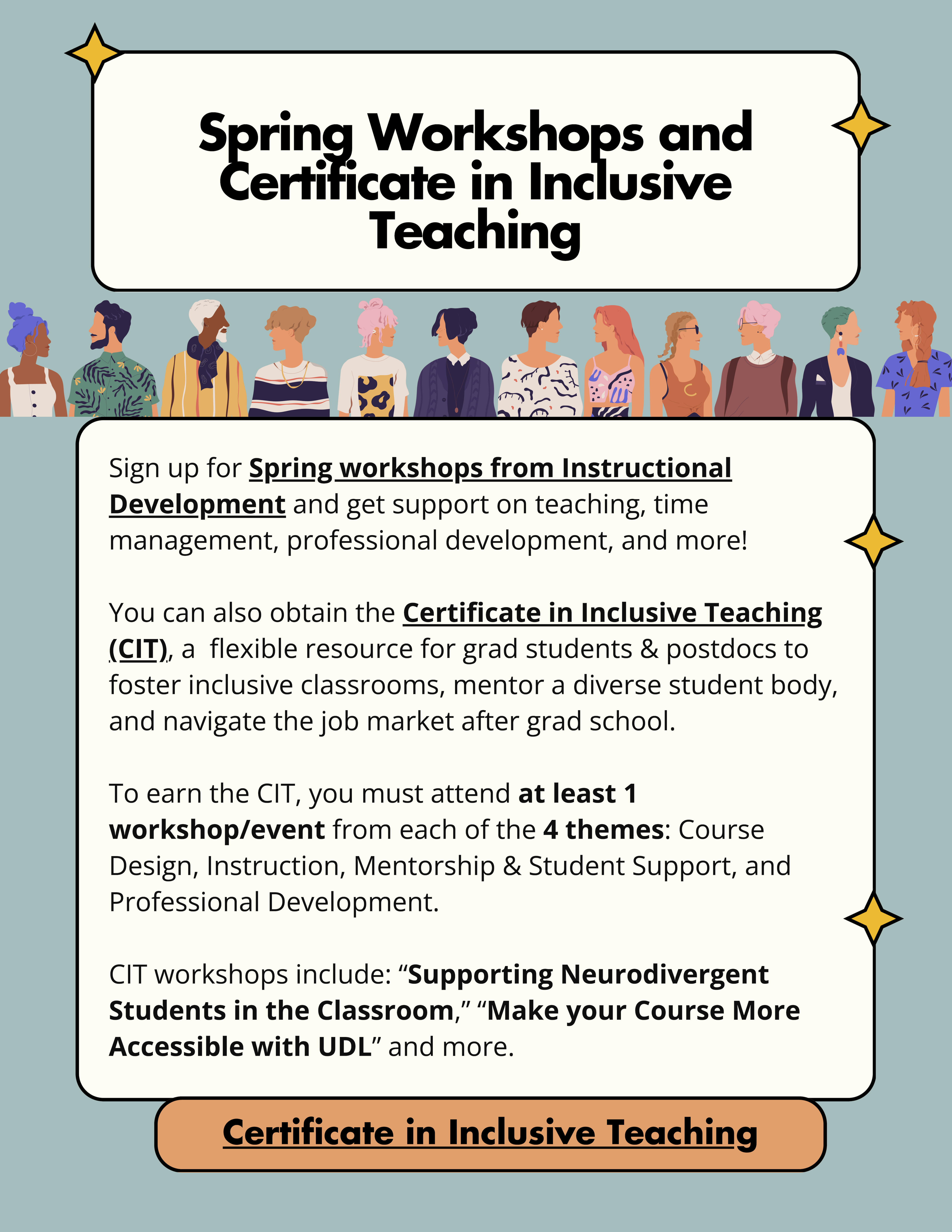 Spring Workshops and Certificate in Inclusive Teaching