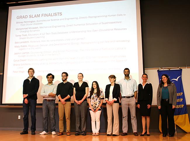 The nine Grad Slam finalists: From left, Bob Lansdorp, Mohammad Mirzadeh, Peter Mage, Torrey Trust, Jasmin Llamas, Misty Riddle, Cyrus Dreyer, Britney Pennington, and Briana Simmons. Credit: Patricia Marroquin